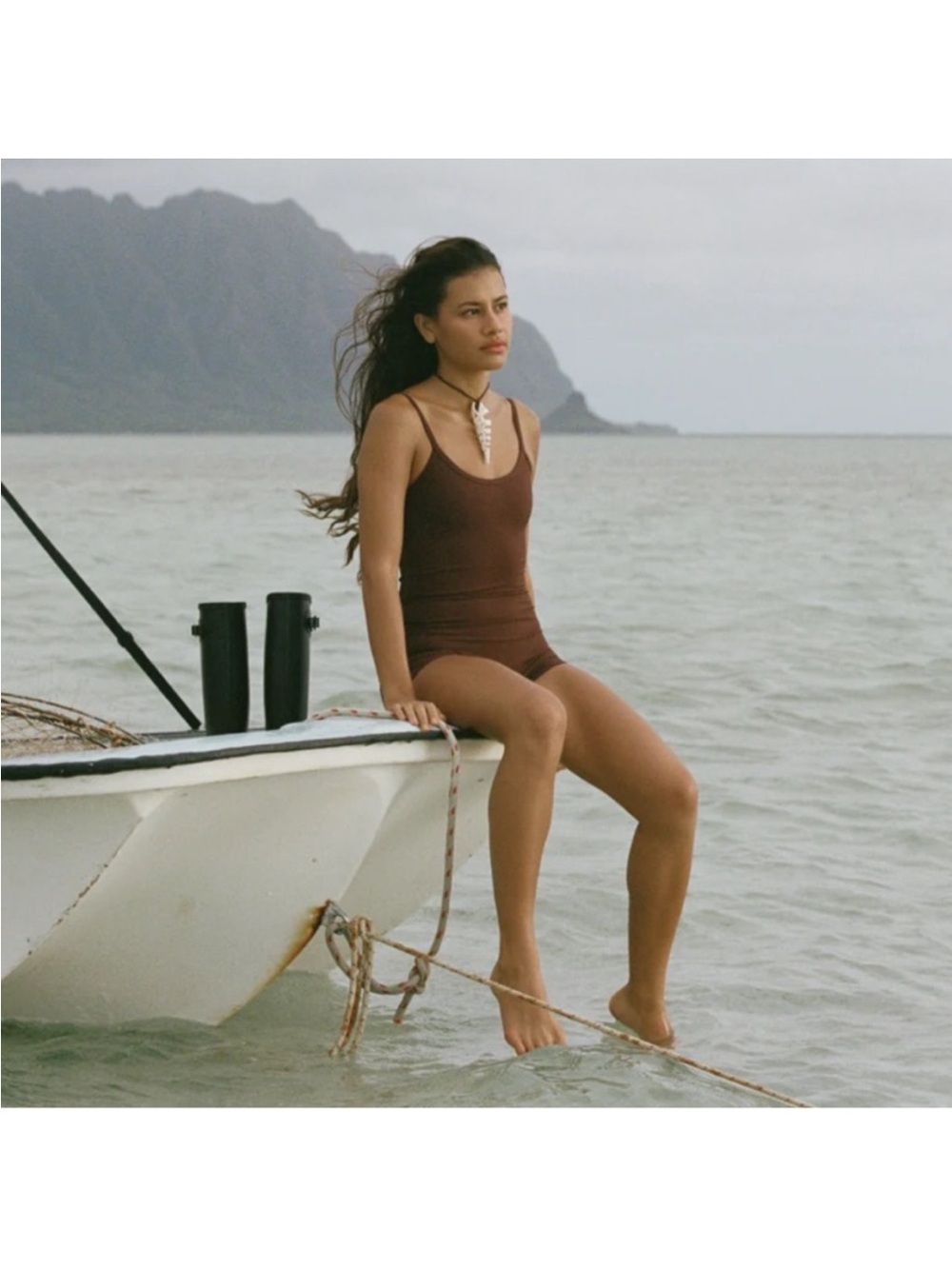 Brown Ribbed One-Piece Swimsuit | Hawkins Bodysuit | Abysse - Picture 5 of 6
